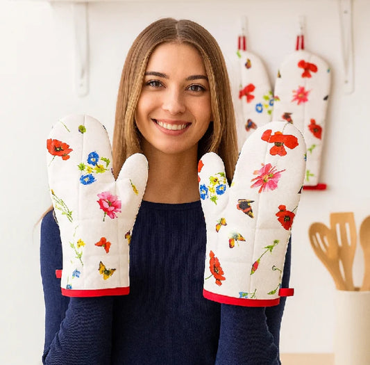 "Quilted Heat-Resistant Oven Mitts – Stylish Kitchen Gloves (1 PAIR )
