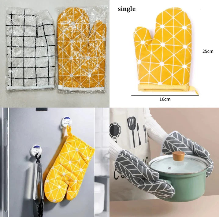 "Quilted Heat-Resistant Oven Mitts – Stylish Kitchen Gloves (1 PAIR )
