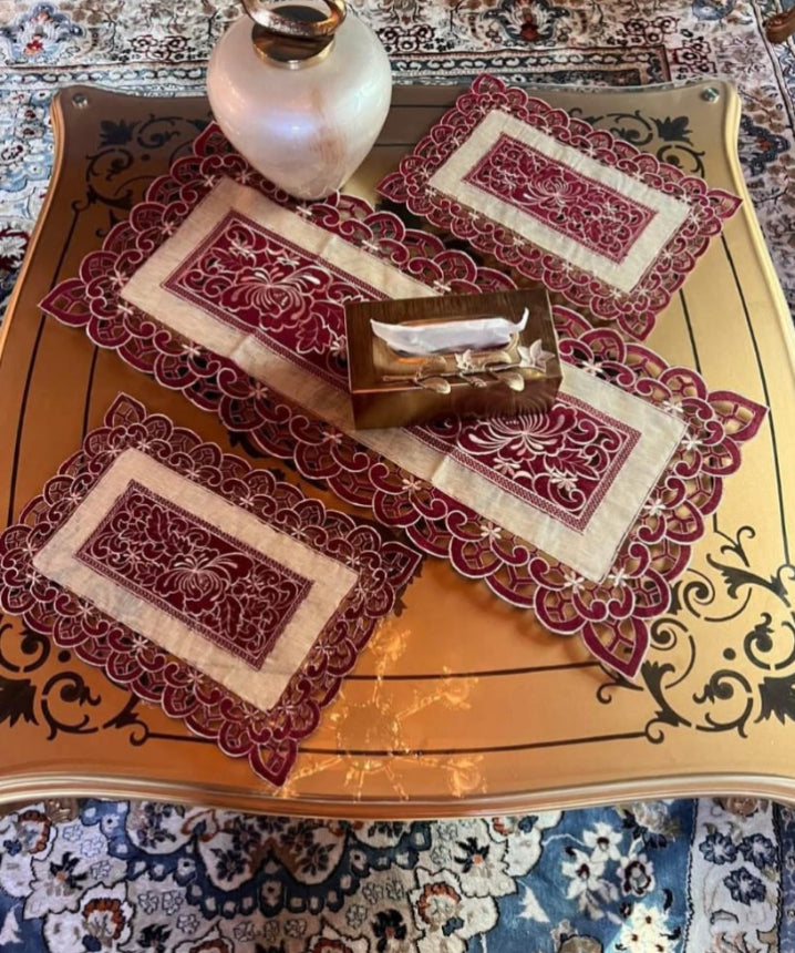 "Elegant 3-Piece China Table mat's Set with Fabric-Covered Base"