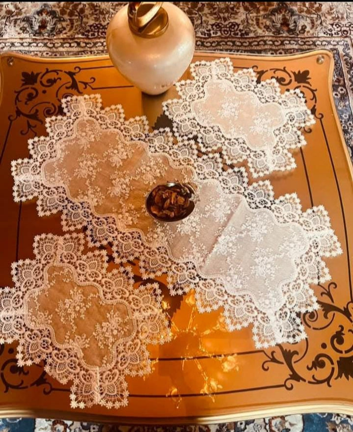 "Elegant 3-Piece China Table mat's Set with Fabric-Covered Base"