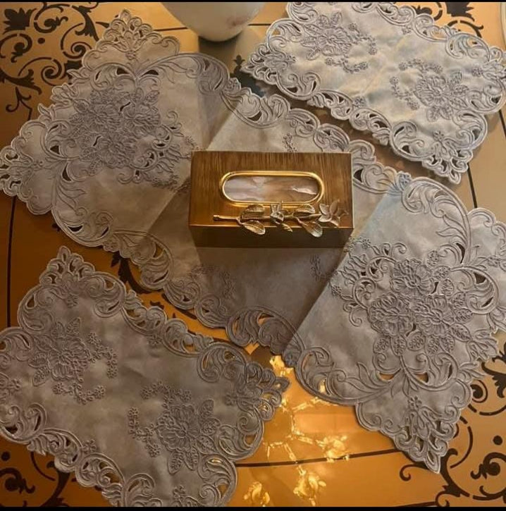 "Elegant 3-Piece China Table mat's Set with Fabric-Covered Base"