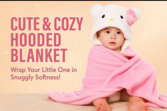 "Baby Hooded Towel Blanket – Soft Cotton with Cute Embroideries"