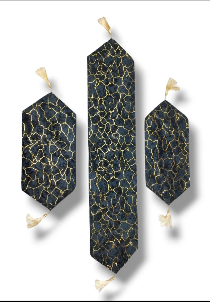 "Luxury Velvet 3-Piece Dressing & Side Table Mat Set with Tassels"