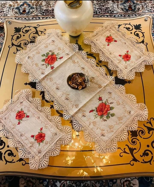 "Elegant 3-Piece China Table mat's  Set with Fabric-Covered Base"