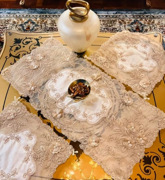 "Elegant 3-Piece China Table mat's  Set with Fabric-Covered Base"